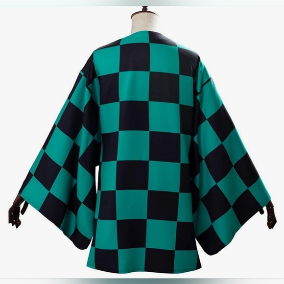 Demon Slayer Tanjirou Kamado Robe Unisex Green & Black Checkered Costume Small - Picture 7 of 11